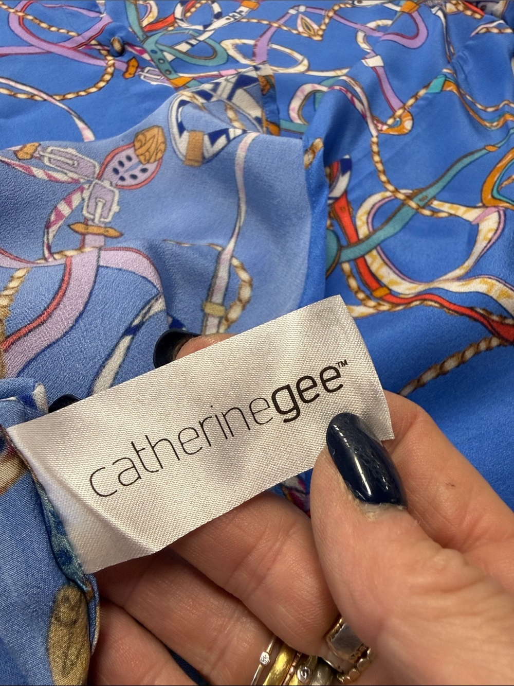 Catherine Gee NWT Daria Silk Shirt Dress in Blue Belt Size Large - Picture 14 of 14
